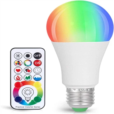 Bwlb Golau Newid Lliw, 820LM Dimmable E26 10W RGB